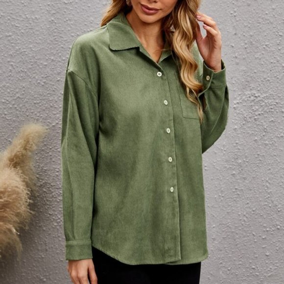 COMFY Green Corduroy Button Down Shirt - Picture 6 of 6